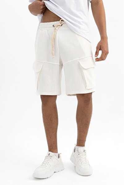 Plus Eighteen White Color Men's Multi Pocket Cargo Shorts