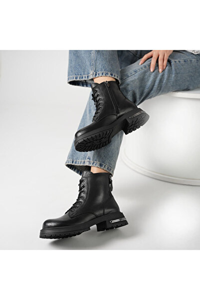 Ametist Tokyo Black Genuine Leather Women's Boots – 5.5 cm Heel
