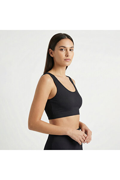 NOTTO Siyah fitilli kumaş kalın askılı çıkarılabilir göğüs pedli sporcu yarım...