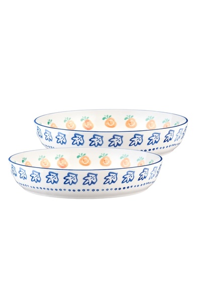 BJORN Set de 2 boluri rotunde pentru fructe, NAPOLI Citrus, rotunde, porțelan pictat manual, Ø25.5cm