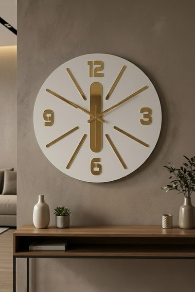 AA Shop Beyaz Renk Yılbaşı Hediyelik Ahşap Dekoratif Farklı Desenli Duvar Saati 50cm