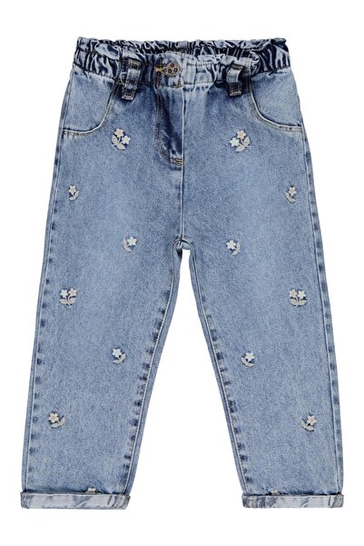 Civil Girls Çiçek Nakışlı 2-5 Yaş Pantolon - Mavi 4-5 Yaş