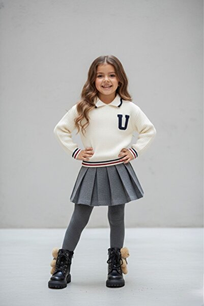 Minigimin Cicileri Трикотажний светр з візерунком і міні-спідничка з плісиров...