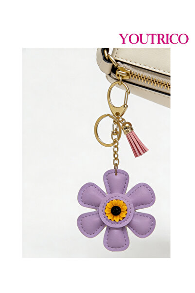 Youtrico قطعة واحدة من حقيبة جلدية مصنوعة يدويًا على شكل عباد الشمس وسلسلة مفاتيح على شكل كرتون لطيف