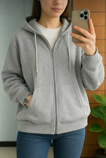 BRLKN Women's Hooded Detail Zippered Cardigan 2-String Transitional