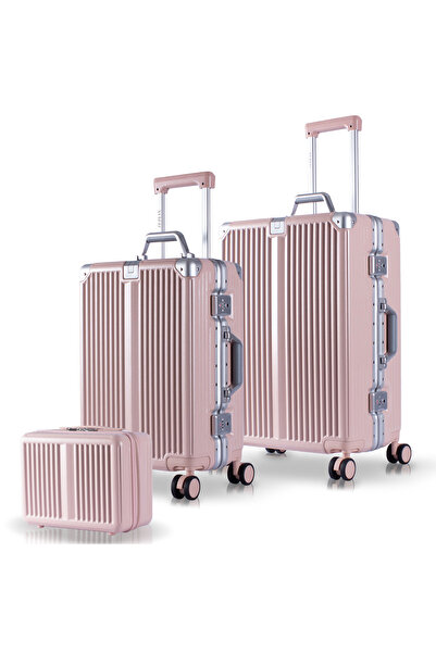 Zeplin Joya PC Policarbon 3'lü Valiz Seti (Kabin Orta ve Makyaj) Pembe