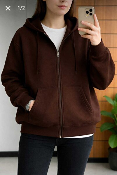 BRLKN Women's Hooded Detail Zippered Cardigan 3-Layer Thick