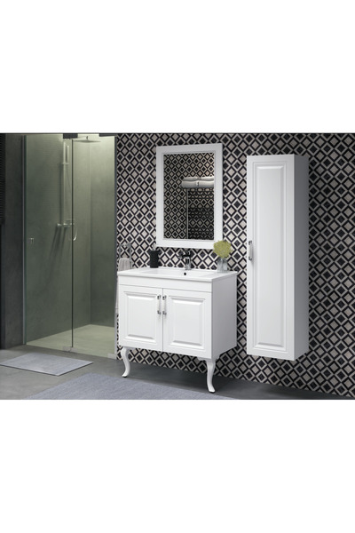 ROSEART BANYO ARTE BEYAZ 80 CM BANYO DOLABI SET HALİNDE AYNA + ALT MODÜL + SERAMİK LAVABO + BOY DOLAP