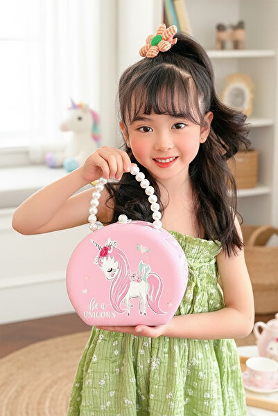 TAKIŞTIR Pink Color Unicorn Figured Pearl Detailed Bag Detailed Jewelry Box/Organizer