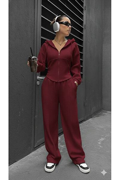 peri tower Set de trening pentru femei, bordeaux, sport, elegant, cu fermoar, cu trei fire, fără șardon, din material textil, 0057