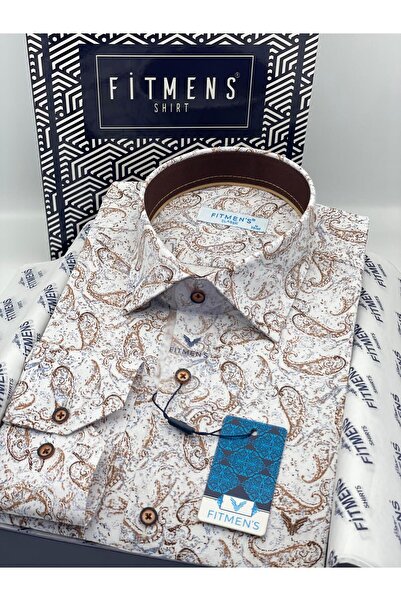 Fitmens Classic Long Sleeve Stretch Fabric Pocketless Shawl Pattern Collar Buttoned at Bottom Men's Shirt with Gift Box Fs-003668 -