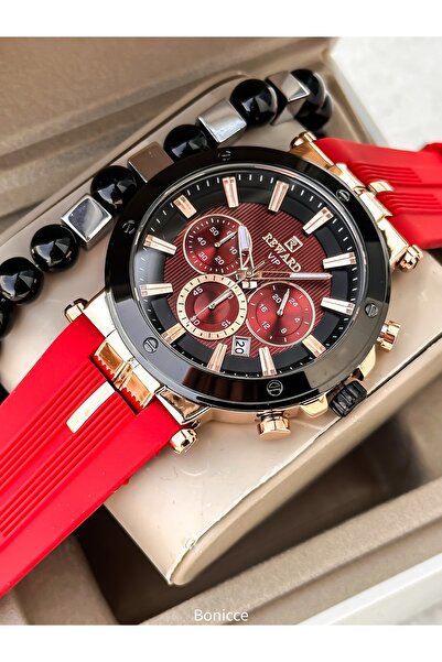 Reward ساعة يد رياضية للرجال من السيليكون الأسود مع وظائف متعددة، هيكل فولاذي + سوار معصم