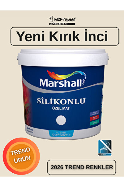 Marshall Silikonlu Özel Mat Silinebilir Kokusuz İç Cephe Boyası Yeni Kırık İnci