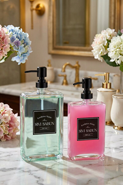 MAKRİ HOME 500 ml+750 ml İkili Modern ve Şık Tasarım Cam Sıvı Sabunluk