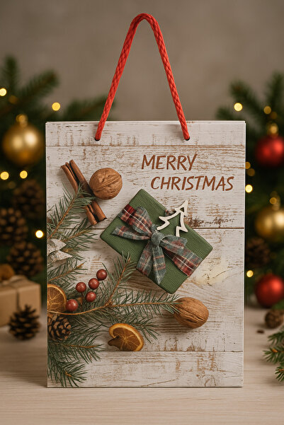 esdekor Yılbaşı Simli Karton Hediye Çanta Parti Rengarenk Kutlama Large 30x40...