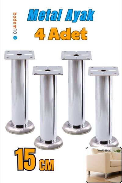 Badem10 Tablalı Krom 4 ADET Metal 15 cm Gümüş Mobilya Ayağı Koltuk Kanepe Day...