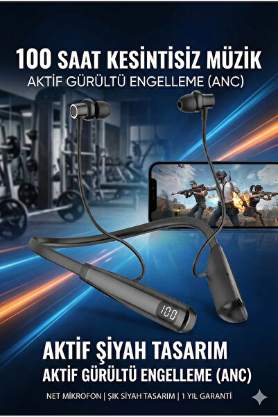 FaroxTech Sporcu Bluetooth Kulaklık Lcd Şarj Göstergeli Boyun Bantlı 100 Saat...