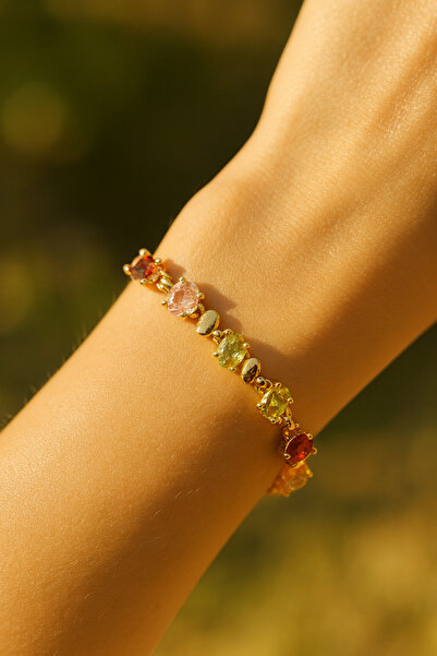 ATLASAKSESUARR Renkli Taşlı Çelik Gold Bileklik (Model 21)