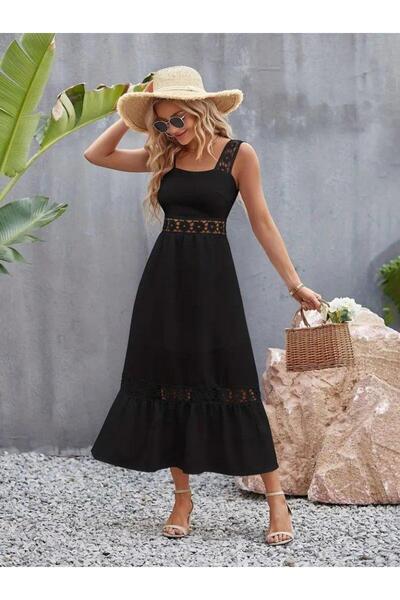 ARONA Women's Strappy Lace Detailed Kiloş Janjan Crepe Dress