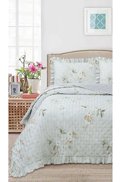 Bella Home طقم غطاء سرير مزدوج مكشكش من بريز - 260×240 سم - مع حقيبة بي في سي