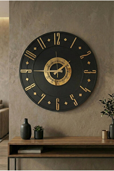 AA Shop Siyah Renk Gold Sayılı Hediyelik Ahşap Dekoratif Farklı Desenli Ev Hediyelik Duvar Saati