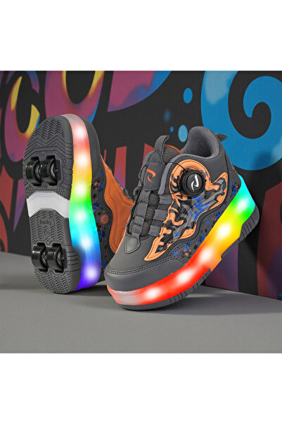 ROCKY SPORT Flames Çocuk Patenli Işıklı Tekerlekli Spor Ayakkabı & Füme-Turun...