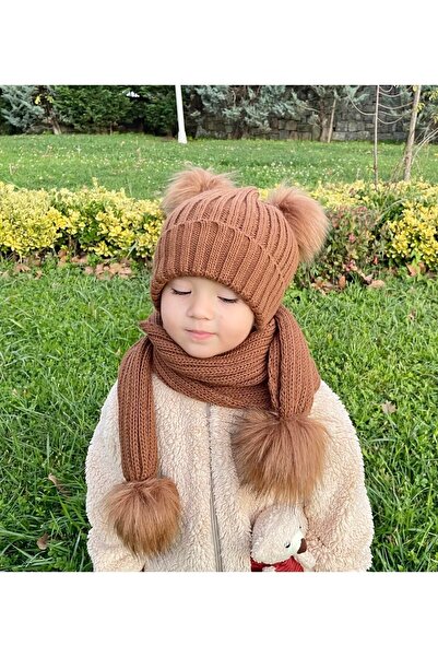 93 Store Set eșarfă și beretă cu pompon dublu (vârsta 3 - 10 ani)