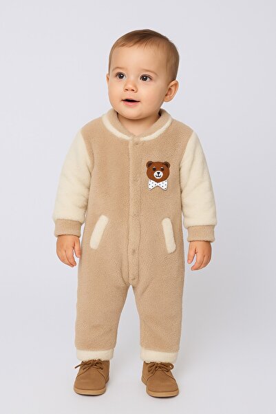 Chicsy Baby Kışlık Tatlı Ayıcık Cepli Welsoft Fermuarlı Kışlık Bebek Tulum