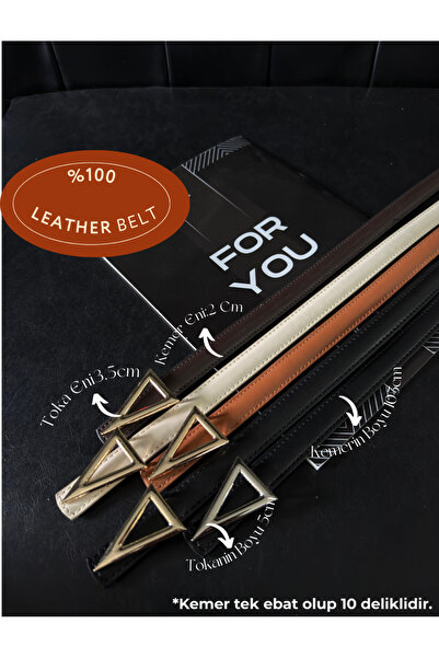 Fiori Hakiki Deri Üçgen Tokalı Basic Kadın Pantolon Kemeri, Ceket Kemeri, Elb...