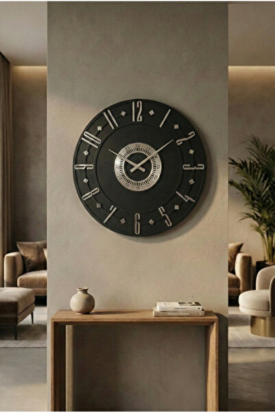 AA Shop Siyah Renk Gümüş Sayılı Hediyelik Ahşap Dekoratif Farklı Desenli Ev Hediyelik Duvar Saati