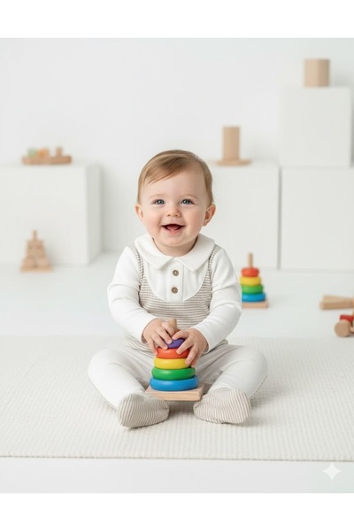 MİNİBORN طقم أطفال للأولاد مكون من قطعتين بأكمام طويلة وتفاصيل منقوشة من القطن