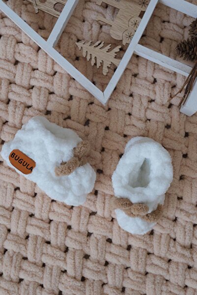 Bugula Bebek Yenidoğan Panduf 0-3M Yavruağzı Fiyonklu Beyaz Kız Trend El Yapı...