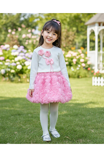 My Lusa baby wear Ayla I Tüllü Etekli Özel Tasarım Gül Detaylı Kız Çocuk Komb...