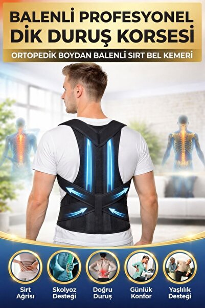 Ankaflex Balenli Profosyonel Dik Duruş Korsesi Ortopedik Boydan Balenli Sırt Bel Kemeri