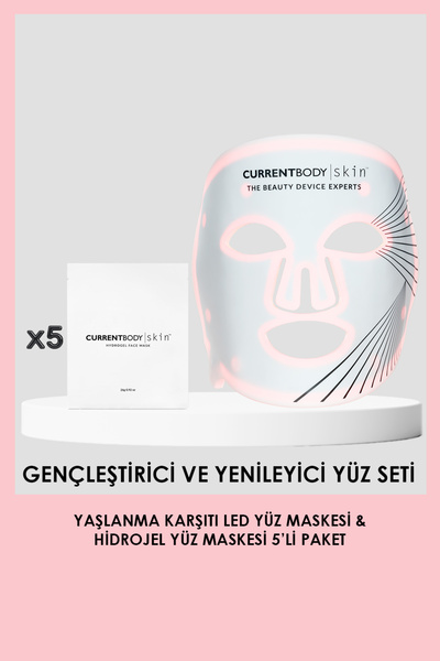 CurrentBody Skin Yaşlanma Karşıtı LED Yüz Maskesi + Hidrojel Yüz Maskesi 5'li...