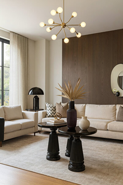 Simillo Home&Living Rustik Masif Ahşap Mantar Sehpa 3’lü Set – Siyah Renk Zig...