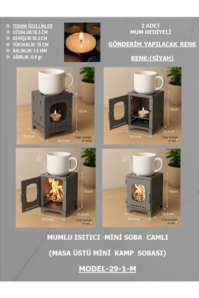 EXİTMODEL Mini Soba,Mum Isıtıcı, Dekoratif Mumla Çalışan Mini Çay Kahve Isıtı...