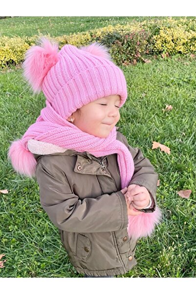 93 Store Set eșarfă și beretă cu pompon dublu (vârsta 3 - 10 ani)