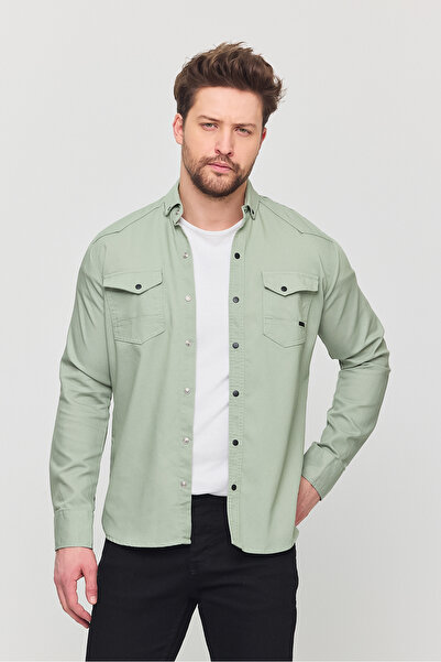 YXC Cămașă de blugi pentru bărbați, slim fit, verde apă