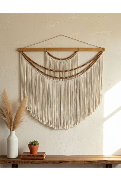 VOBU HOME & LIFE DESIGN BÜYÜK BOY BOHEM MAKROME DUVAR SÜSÜ - AHŞAP BONCUKLU İ...