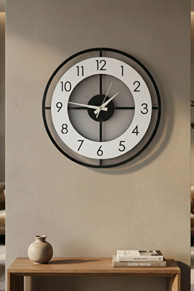 AA Shop Ahşap Siyah Beyaz Mobilya Renk Desenli Yılbaşı Hediyelik Sessiz Duvar Saati 50cm