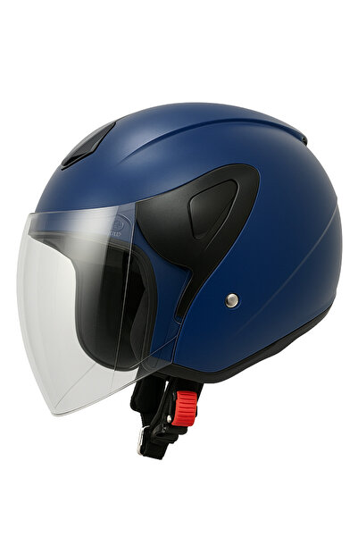 Sway SW 733 Mat Mavi Yarım Kask - ŞEFFAF VİZÖRLÜ