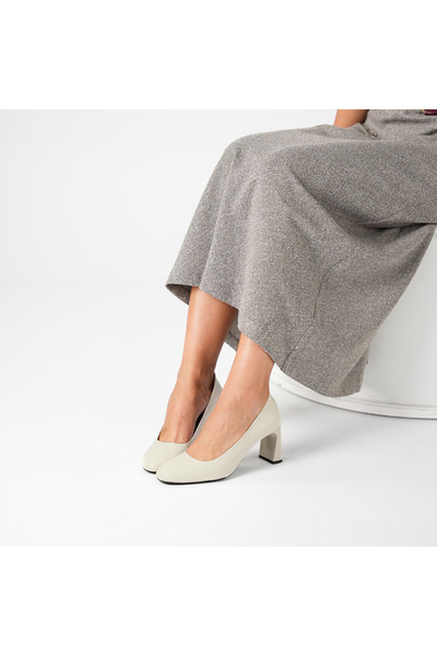 Ametist Kaila Cream Leather Thick Heeled Women's Shoes