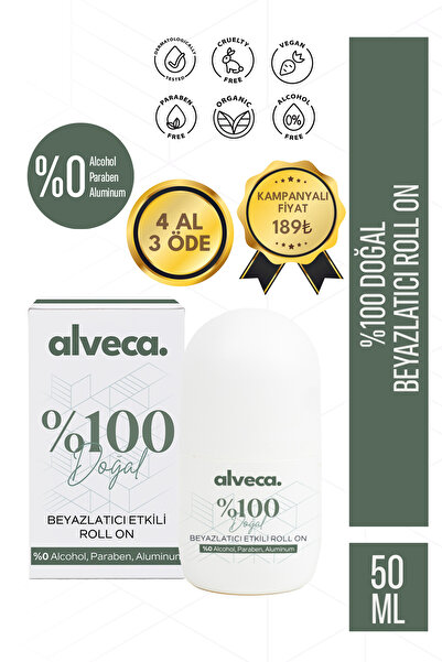 Alveca Beyazlatıcı Etkili Ter Kokusu Önleyici %100 Doğal Roll On