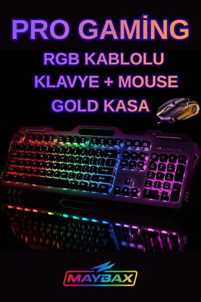 Maybax Mekanik Hisli Led Işıklı Gaming Oyuncu Klavye Mouse Seti Mouse Pad Hediye