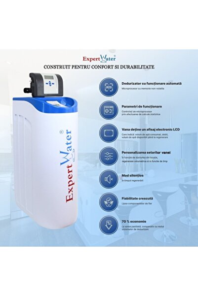 EXPERT WATER Dedurizator apă CLACK EWS 15 L, 1‑3 pers., automat, anticalcar, debit 1.4 mc/h, cu filtru și tester