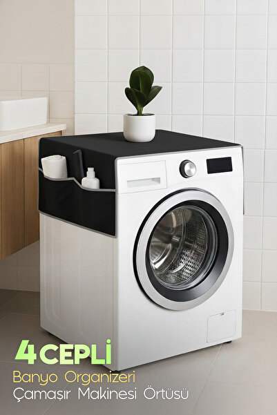 Palm Design Çamaşır Makinesi Örtüsü 4 Cepli Banyo Düzenleyici Organizer Buzdo...
