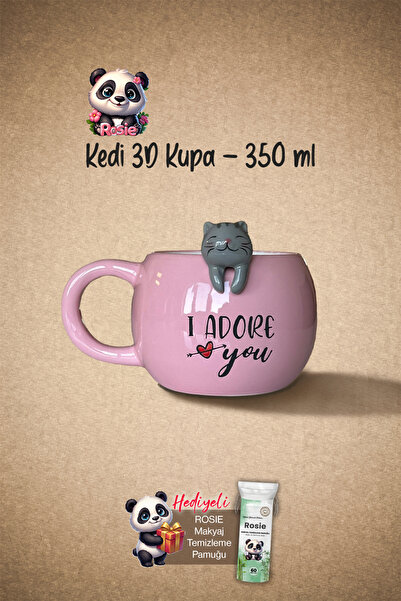 ROSIE كوب سيراميك بتصميم قطة 350 مل وقطن