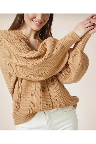 HeviStor Women's V-Neck Hair Braid Detailed Comfortable Fit Cardigan