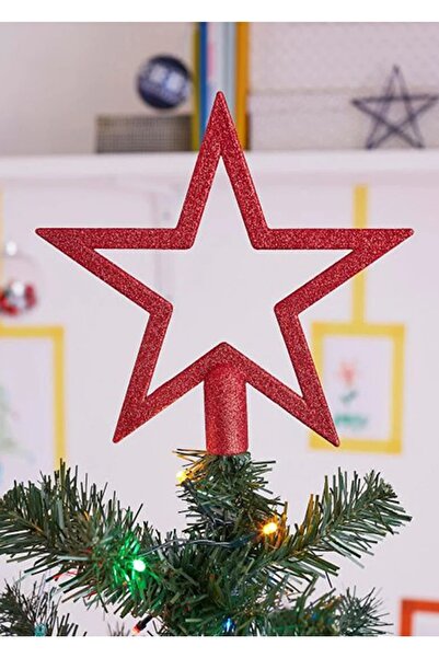 Parti dolabı زخرفة رأس نجمة شجرة عيد الميلاد باللون الأحمر اللامع مقاس 18 سم